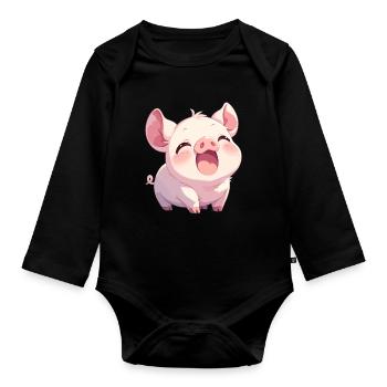 Schweine Schwein - Baby Bio-Langarm-Body - Schwarz - Vorne