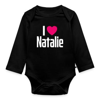 J’aime Natalie Coeur rose J’aime Natalie - Body Bébé bio manches longues - noir - Devant