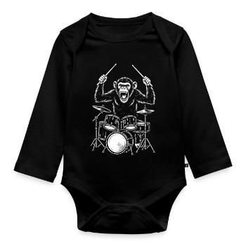Drumming Chimp Band - Organic Longsleeve Baby Bodysuit - black - Front