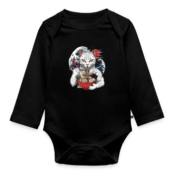 Japanisches Ramen-Katzen-Tattoo Japanischer Katzen-Mangean - Baby Bio-Langarm-Body - Schwarz - Vorne