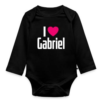 I Love Gabriel Pink Heart I Love Gabriel - Organic Longsleeve Baby Bodysuit - black - Front