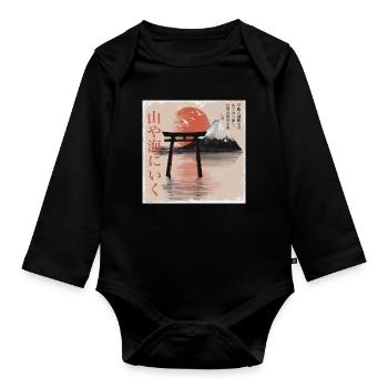 Torii on Mount Fuji at sunset - Organic Longsleeve Baby Bodysuit - black - Front