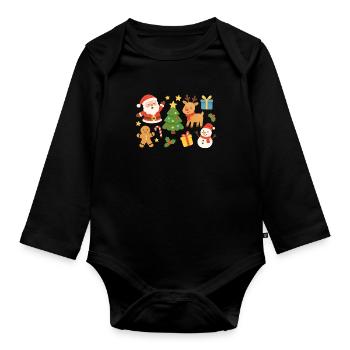 Christmas Magic Santa Reindeer Tree - Organic Longsleeve Baby Bodysuit - black - Front