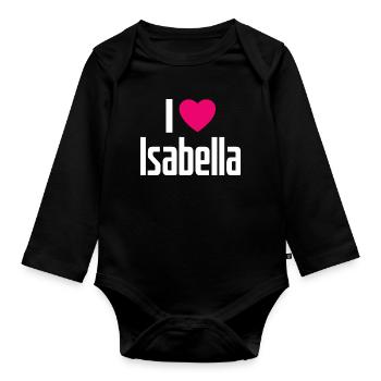 I Love Isabella Pinkes Herz Ich liebe Isabella - Baby Bio-Langarm-Body - Schwarz - Vorne