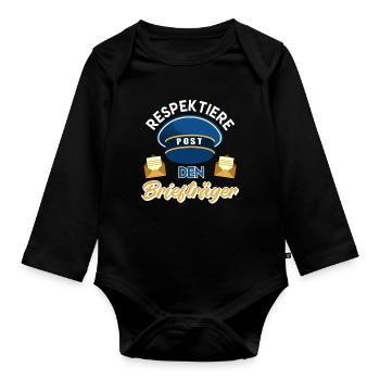 Postboten RESPEKTIERE POST DEN BRIEFTRÄGER LUSTIG - Baby Bio-Langarm-Body - Schwarz - Vorne