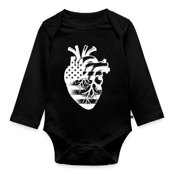 Amerikanische Flagge USA im anatomischen Herz - Baby Bio-Langarm-Body - Schwarz - Vorne