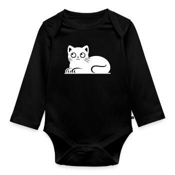 Dessin mignon de style tatouage de chat chat - Body Bébé bio manches longues - noir - Devant