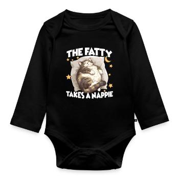 Fat Cat Sleep T Funny Cuddle T for Cats - Organic Longsleeve Baby Bodysuit - black - Front