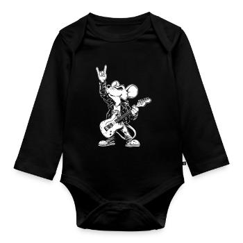Metalhead Rock Mouse Rat Cartoon - Organic Longsleeve Baby Bodysuit - black - Front