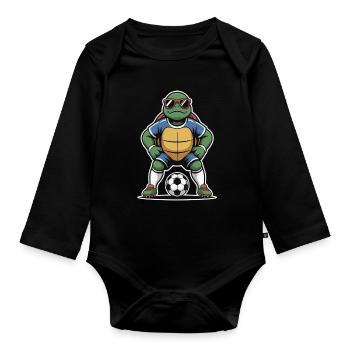 Turtle in soccer outfit - Organic Longsleeve Baby Bodysuit - black - Front