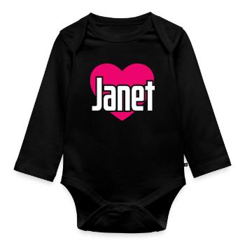 I Love Janet Pink Heart I Love Janet - Organic Longsleeve Baby Bodysuit - black - Front