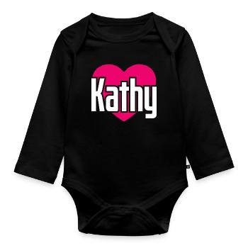 I Love Kathy Pink Heart I Love Kathy - Organic Longsleeve Baby Bodysuit - black - Front