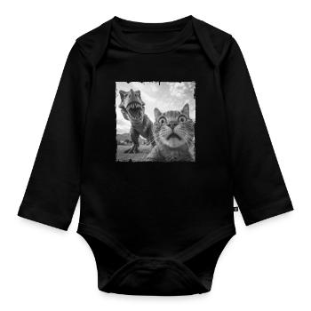 Selfie de chat avec motif chaos T Rex - Body Bébé bio manches longues - noir - Devant