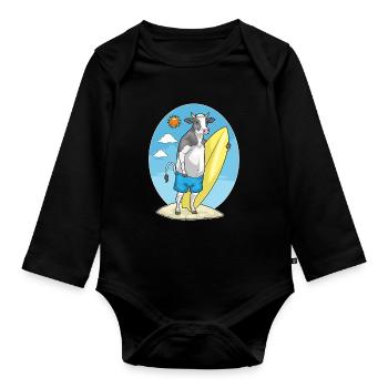 Cow Beach Surfboard Summer - Organic Longsleeve Baby Bodysuit - black - Front
