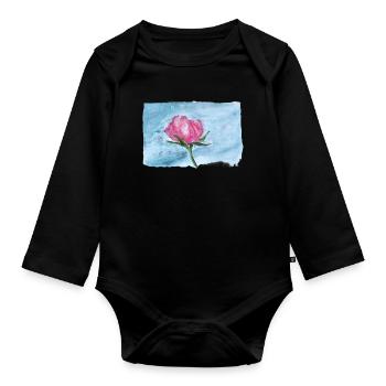 Watercolor Rose on Sky Blue - Organic Longsleeve Baby Bodysuit - black - Front