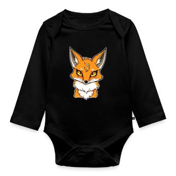 Fox Head Cartoon Illustration - Organic Longsleeve Baby Bodysuit - black - Front