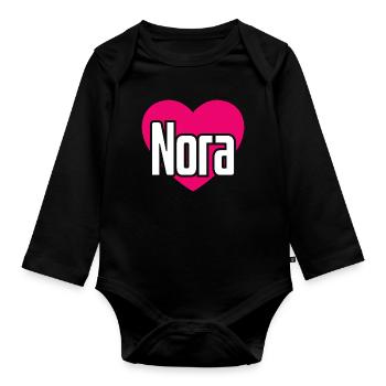 I Love Nora Pinkes Herz Ich liebe Nora - Baby Bio-Langarm-Body - Schwarz - Vorne