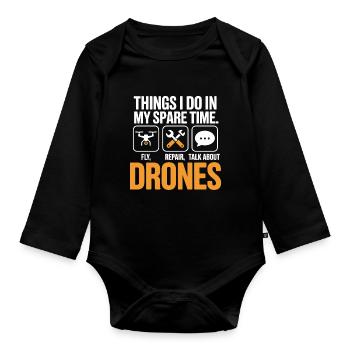 Drones : Discussion sur la réparation de mouches pendant le temps libre - Body Bébé bio manches longues - noir - Devant