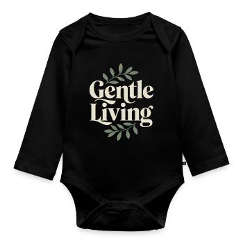 Gentle Living – Vintage Leaves - Organic Longsleeve Baby Bodysuit - black - Front