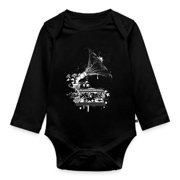 Nostalgique Gramophone – Art floral line art - Body Bébé bio manches longues - noir - Devant