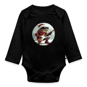 Frog Christmas Guitar - Organic Longsleeve Baby Bodysuit - black - Front