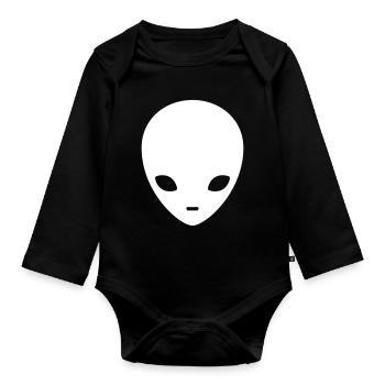 Cosmic Alien Silhouette Minimal - Organic Longsleeve Baby Bodysuit - black - Front