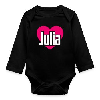 I Love Julia Pinkes Herz Ich liebe Julia - Baby Bio-Langarm-Body - Schwarz - Vorne
