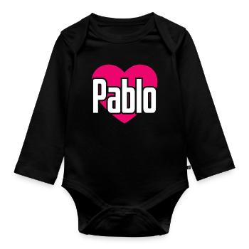 I Love Pablo Pinkes Herz Ich liebe Pablo - Baby Bio-Langarm-Body - Schwarz - Vorne