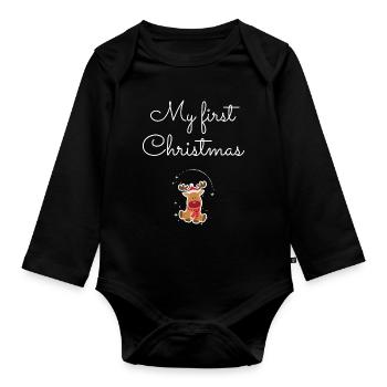 Mon premier renne de Noël - Body Bébé bio manches longues - noir - Devant