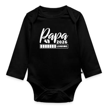 Papa 2026 loading - Schwangerschaft - Geschenk - Baby Bio-Langarm-Body - Schwarz - Vorne