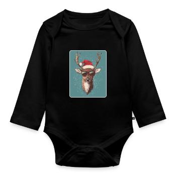 Reindeer Deer Antlers Reindeer Vintage Christmas - Organic Longsleeve Baby Bodysuit - black - Front