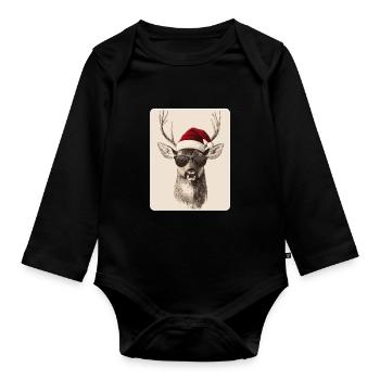 Cerfs de renne bois de rene Noël Vintage - Body Bébé bio manches longues - noir - Devant