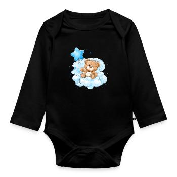 Teddy auf Wolken Ballon - Baby Bio-Langarm-Body - Schwarz - Vorne