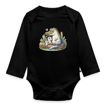 Süße Alligator Mama von zwei süßen Alligatoren - Baby Bio-Langarm-Body - Schwarz - Vorne