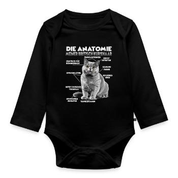 Britisch Kurzhaar T | Britisch Kurzhaar Katzen  - Baby Bio-Langarm-Body - Schwarz - Vorne