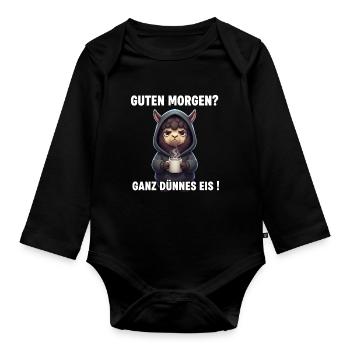 Morgenmuffel Alpaka Humor – Ganz Dünnes Eis - Organic Longsleeve Baby Bodysuit - black - Front