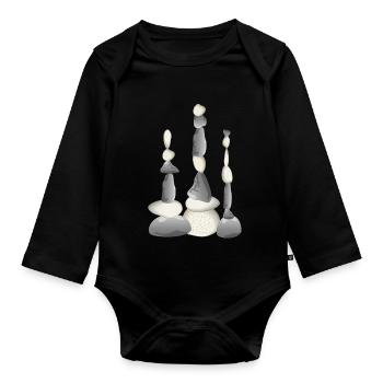 Trois tours de pierre équilibrées de style zen - Body Bébé bio manches longues - noir - Devant