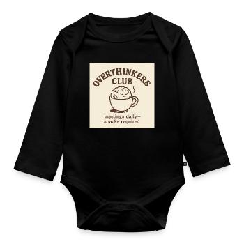 Funny Overthinkers Coffee Brain – Retro Line Art - Organic Longsleeve Baby Bodysuit - black - Front