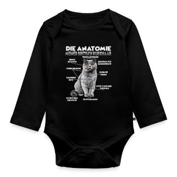 Britisch Kurzhaar Geschenk für Katzenliebhaber - Baby Bio-Langarm-Body - Schwarz - Vorne