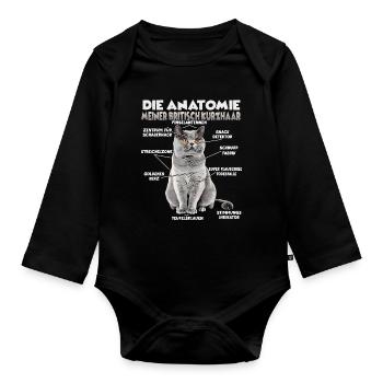 Britisch Kurzhaar Geschenk für Katzenliebhaber - Baby Bio-Langarm-Body - Schwarz - Vorne