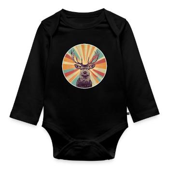 Reindeer Deer Antlers Reindeer Vintage - Organic Longsleeve Baby Bodysuit - black - Front