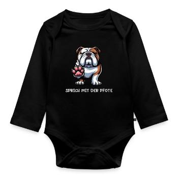 Speak with the paw English Bulldog Bully - Organic Longsleeve Baby Bodysuit - black - Front