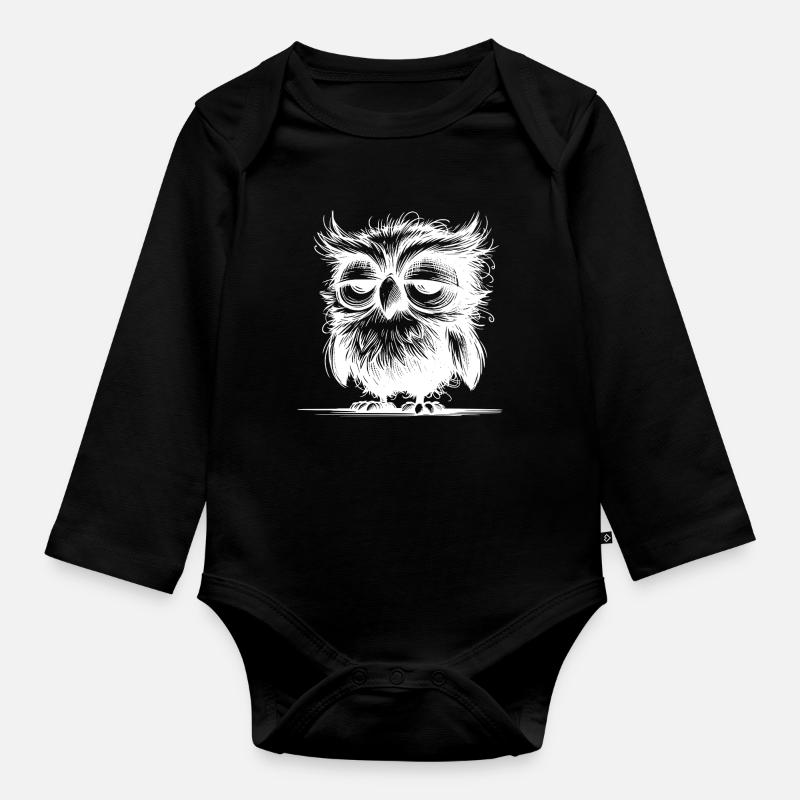 Hibou, je ne suis pas grognon, juste pas bien reposé - Body Bébé bio manches longues - noir