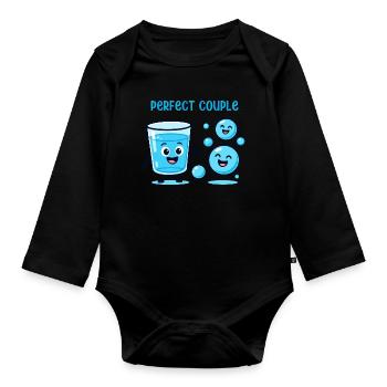 Perfect Couple Water and Bubbles Fun Cartoon - Organic Longsleeve Baby Bodysuit - black - Front