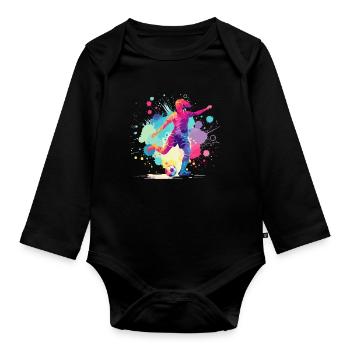 Fußball Fußballerin, Fussballspielerin, bunt Frau - Baby Bio-Langarm-Body - Schwarz - Vorne
