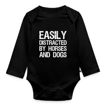 Easily distracted by-horses and dogs - Organic Longsleeve Baby Bodysuit - black - Front