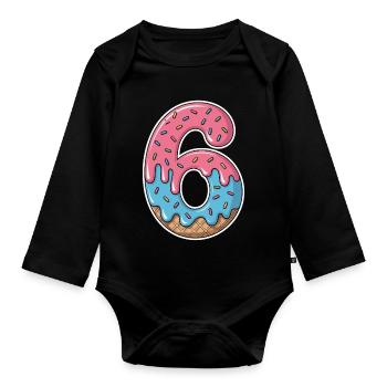 Eis Zahl 6 Geburtstag Streusel Party - Organic Longsleeve Baby Bodysuit - black - Front