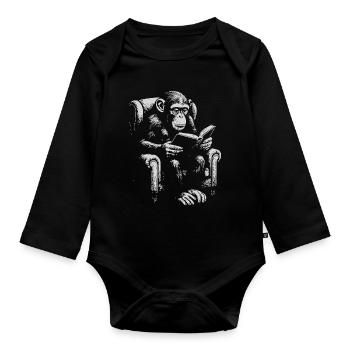 Affenlesen im Sessel - Baby Bio-Langarm-Body - Schwarz - Vorne