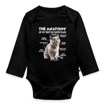 Britisch Kurzhaar T | Katzen Fan Katzen British  - Baby Bio-Langarm-Body - Schwarz - Vorne