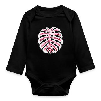 Monstera Blatt Rot – Tropisches Pflanzenmotiv - Baby Bio-Langarm-Body - Schwarz - Vorne